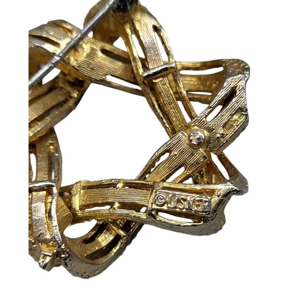 Lisner Intertwined Star Ribbon Brooch Gold Plated Textured Bow Vintage Pin - Picture 4 of 11